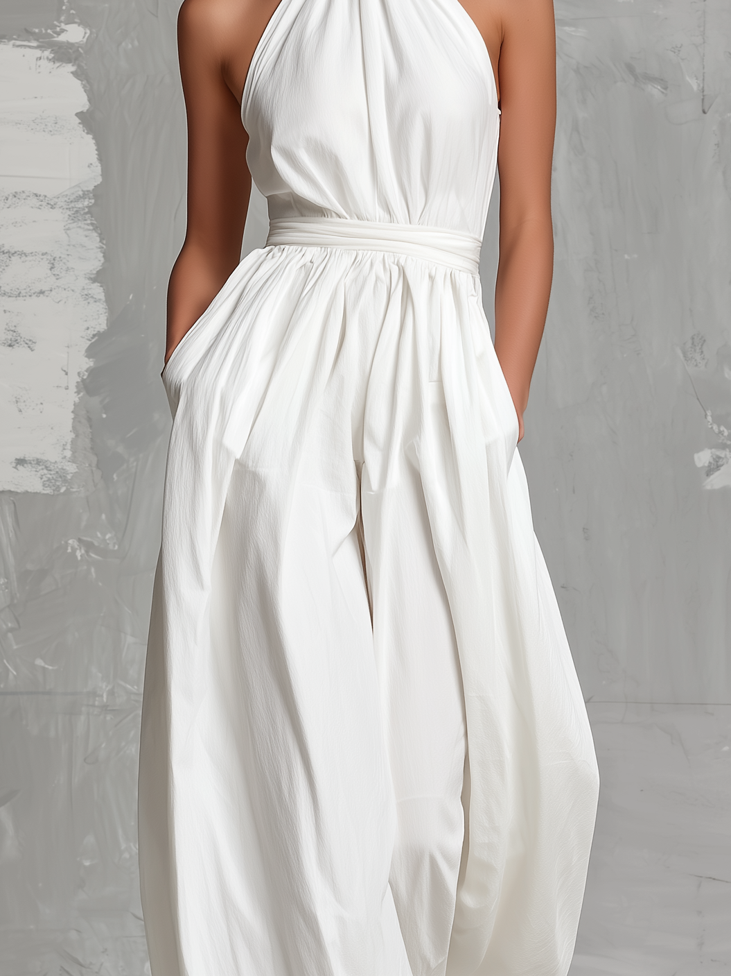 Zoltán | Elegant white woven sleeveless halter-neck jumpsuit • S2