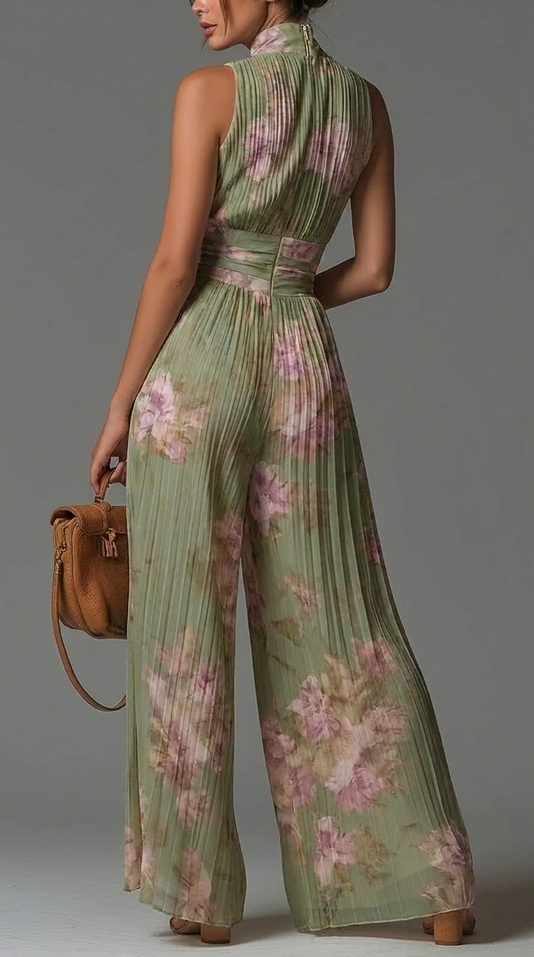 Pleated Floral Chiffon Jumpsuit • S2