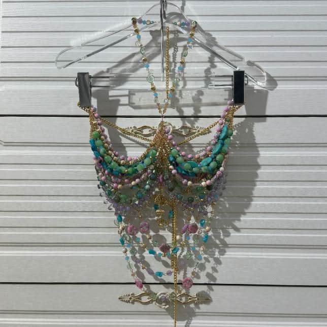 Halter beaded metal chain hollow out cut out top