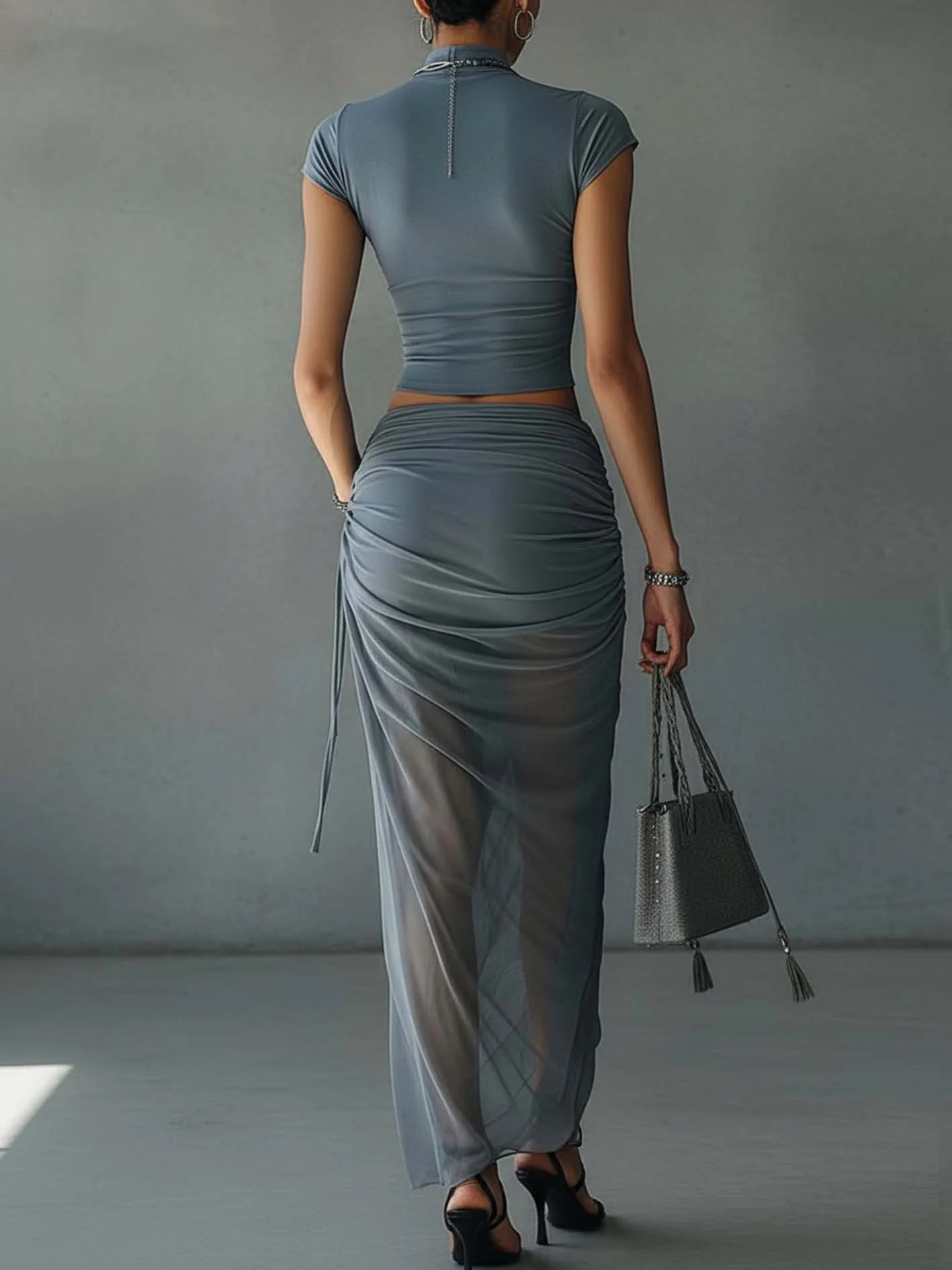 ARIADNA - BUTTONED TOP AND DRAPED SKIRT SET INCLUDED