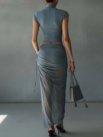 ARIADNA - BUTTONED TOP AND DRAPED SKIRT SET INCLUDED
