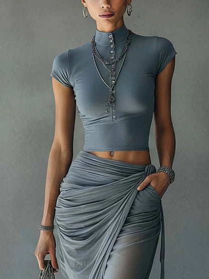 ARIADNA - BUTTONED TOP AND DRAPED SKIRT SET INCLUDED