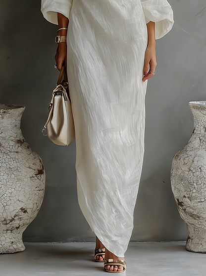 🌸 Elegant Flowing Cotton-Linen Dress in Ivory White with One-Shoulder Design