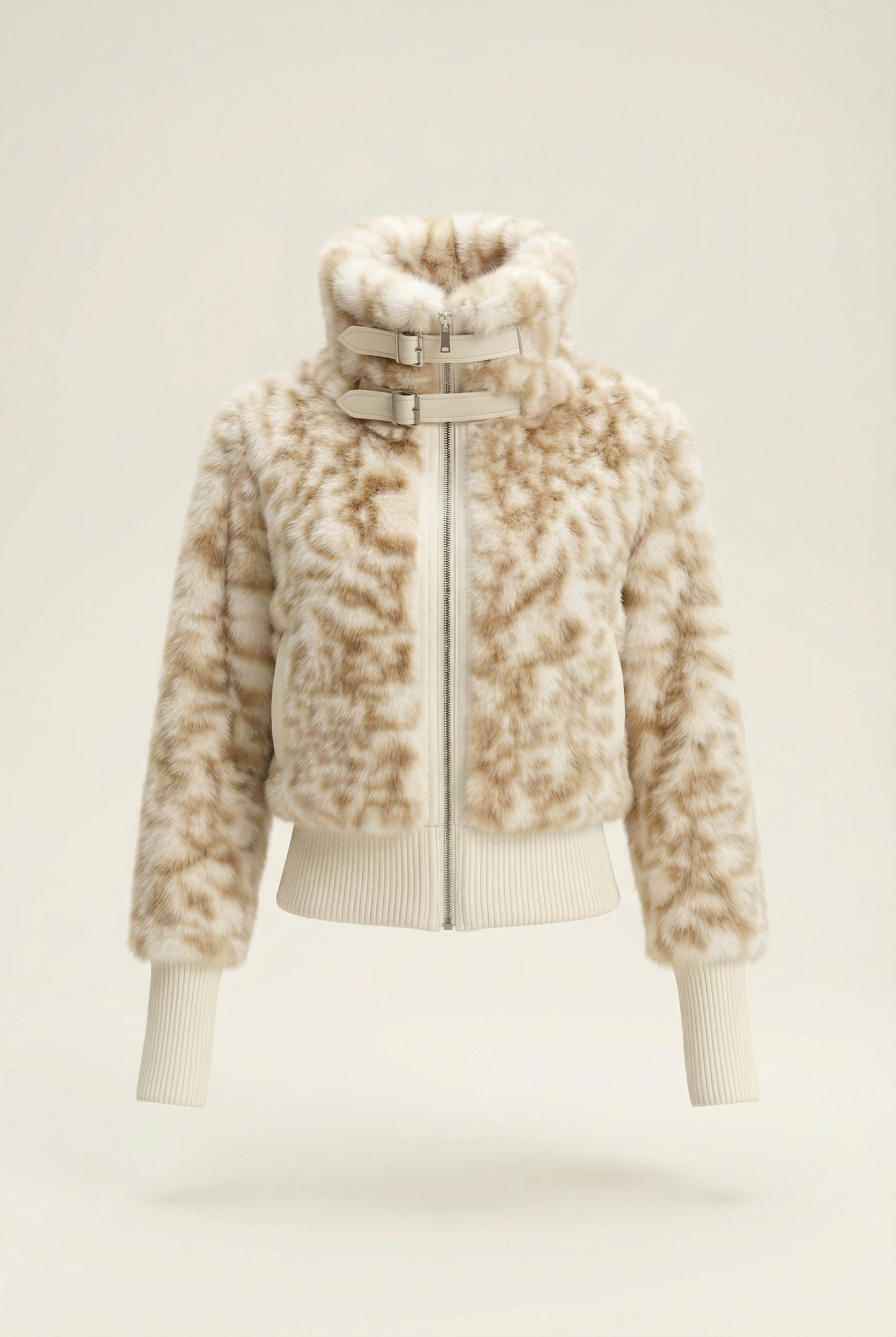 Julie Short Jacket with Stand Collar – Beige & Brown