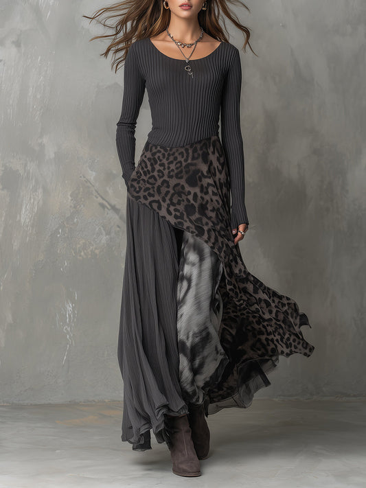 Sophia | Long bohemian-style dress with leopard print