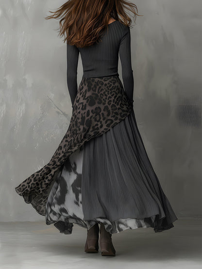 Sophia | Long bohemian-style dress with leopard print