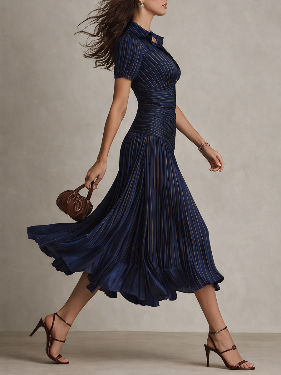 Sophia | Retro Striped Satin Midi Dress ✨