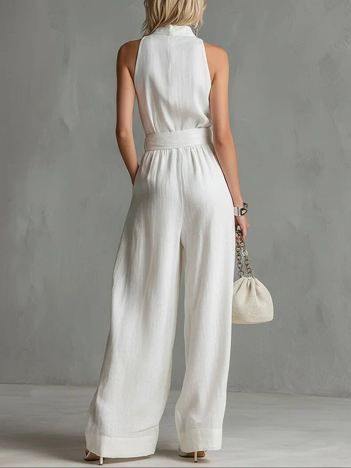Elegant City Jumpsuit – Belted, Sleeveless, Wide-Leg Fit • S1