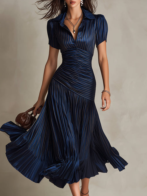 Sophia | Retro Striped Satin Midi Dress ✨