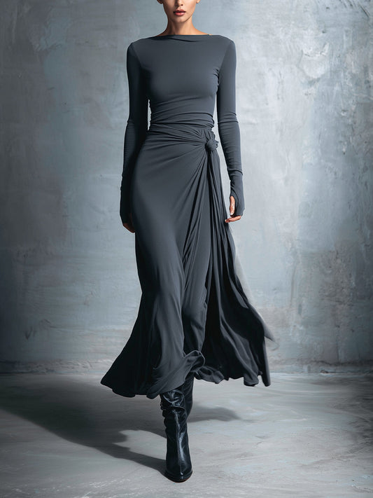Gabriella – Long dress with side knot 🖤