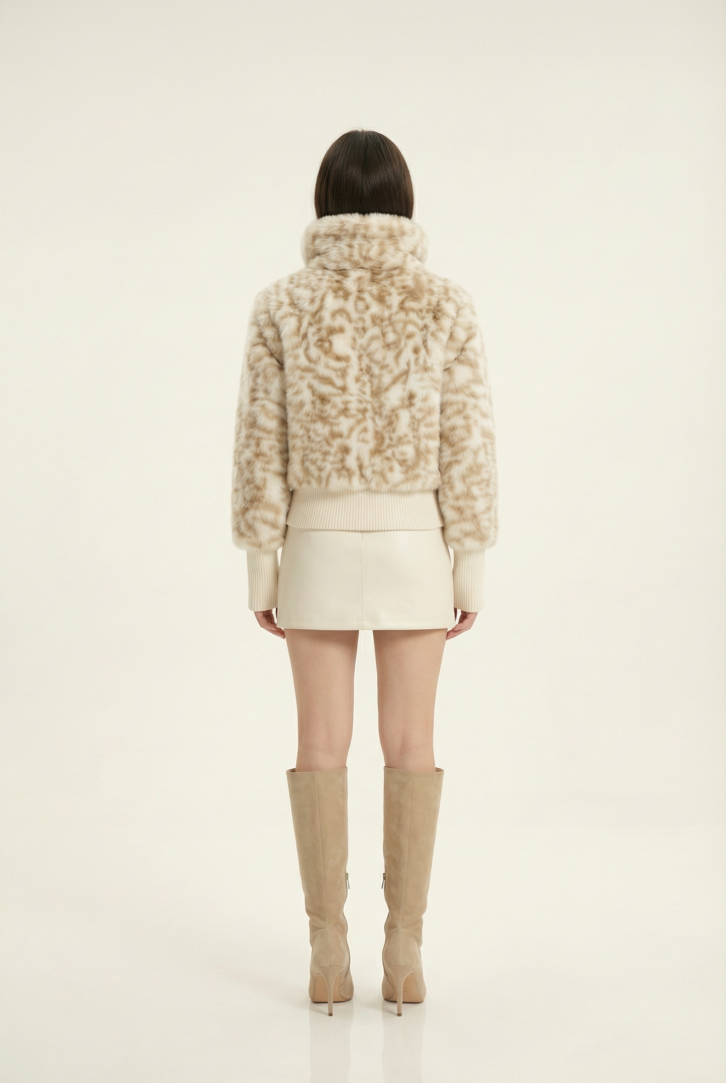 Julie Short Jacket with Stand Collar – Beige & Brown