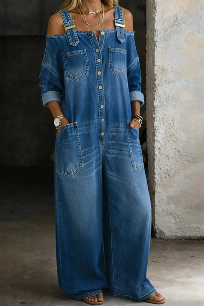 Sophia | Denim Jumpsuit with Exposed Shoulders