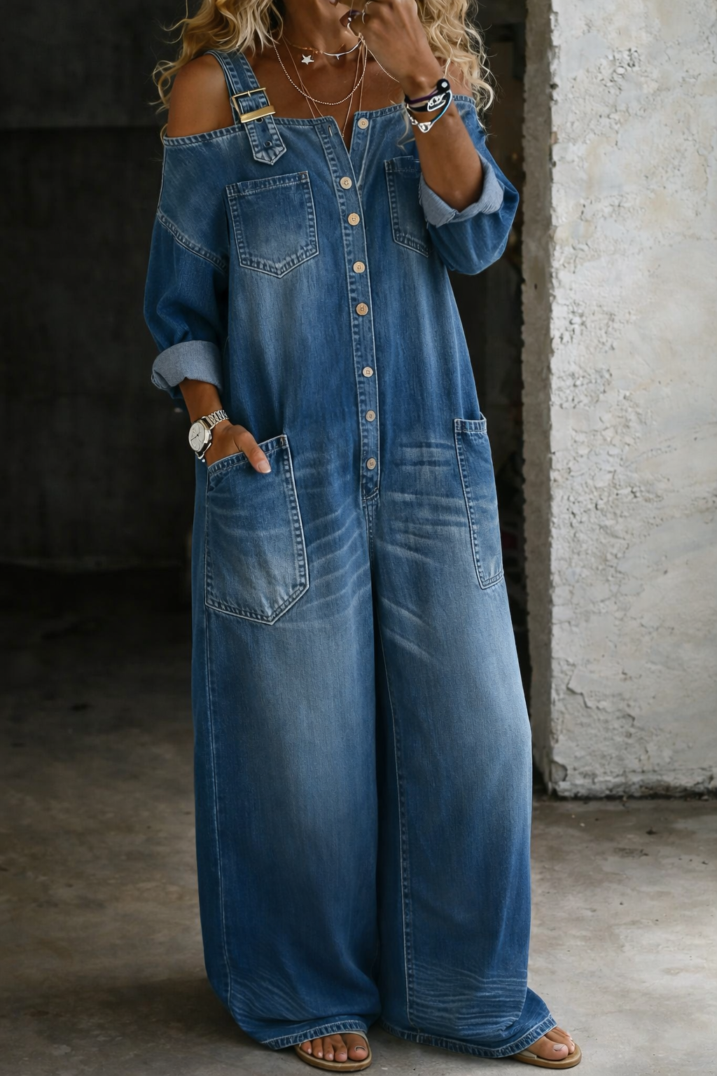 Sophia | Denim Jumpsuit with Exposed Shoulders
