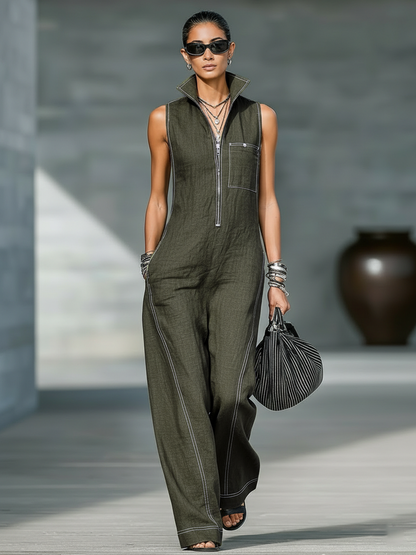 🌸 Minimalist Sleeveless Women's Jumpsuit with White Trim