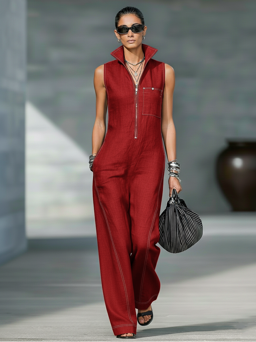 🌸 Minimalist Sleeveless Women's Jumpsuit with White Trim