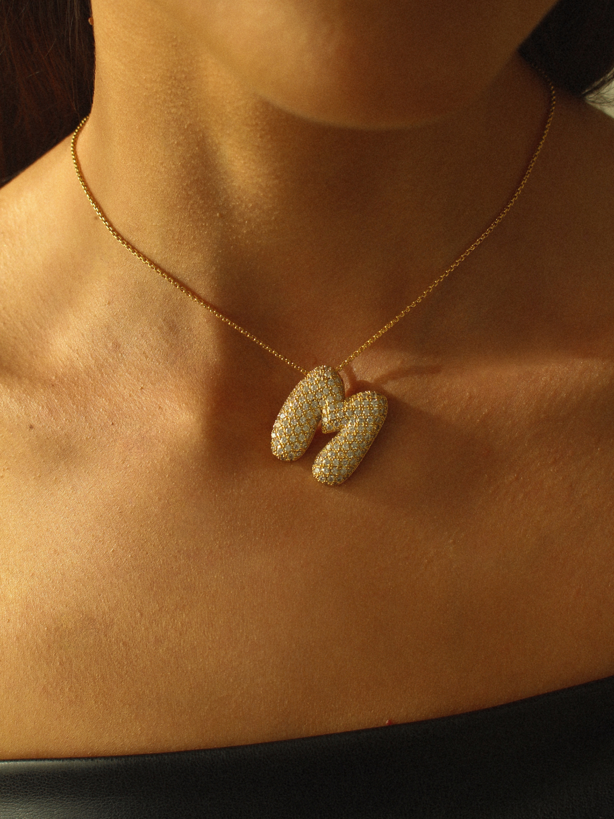 Luna Bubble Letter (A-Z) Necklace