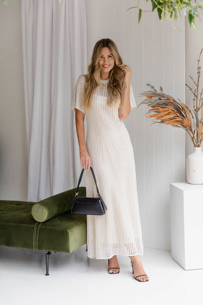 Airlie Crochet Maxi Dress - Natural 🖤