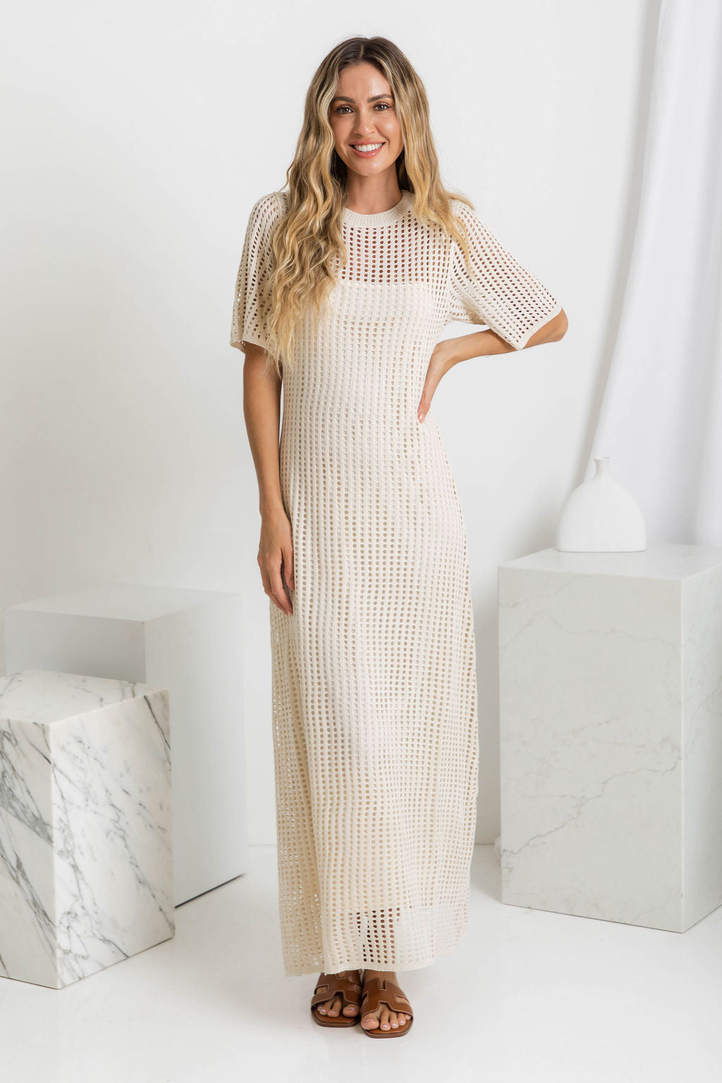 Airlie Crochet Maxi Dress - Natural 🖤