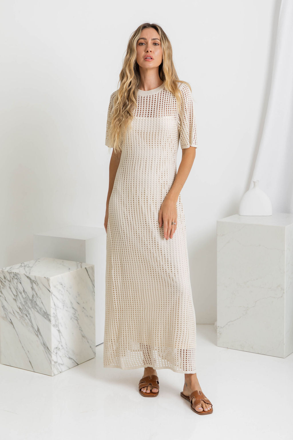 Airlie Crochet Maxi Dress - Natural 🖤