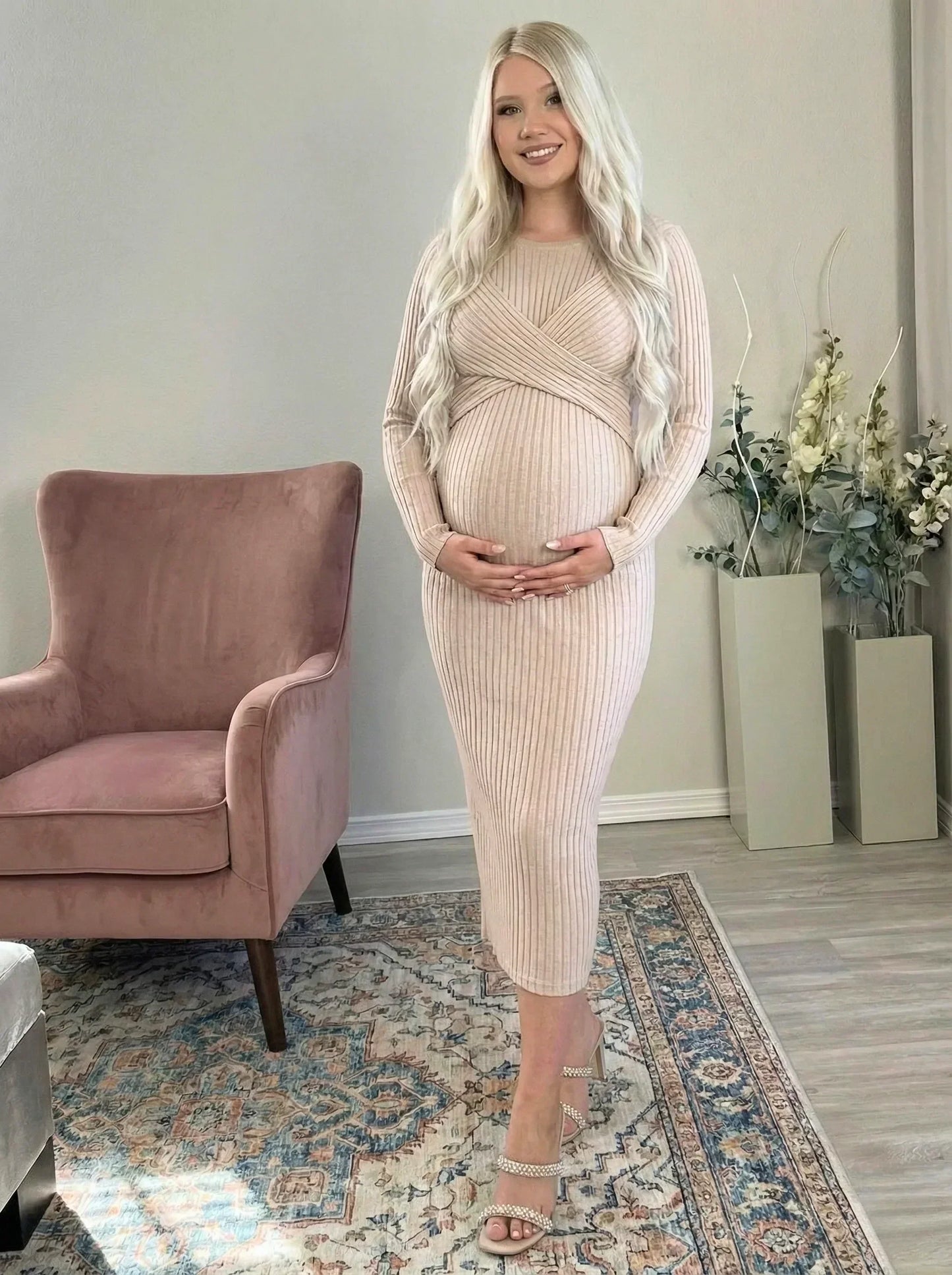 Ribbed Maternity Dress with Tie Details
