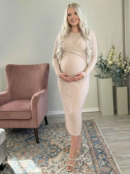 Ribbed Maternity Dress with Tie Details