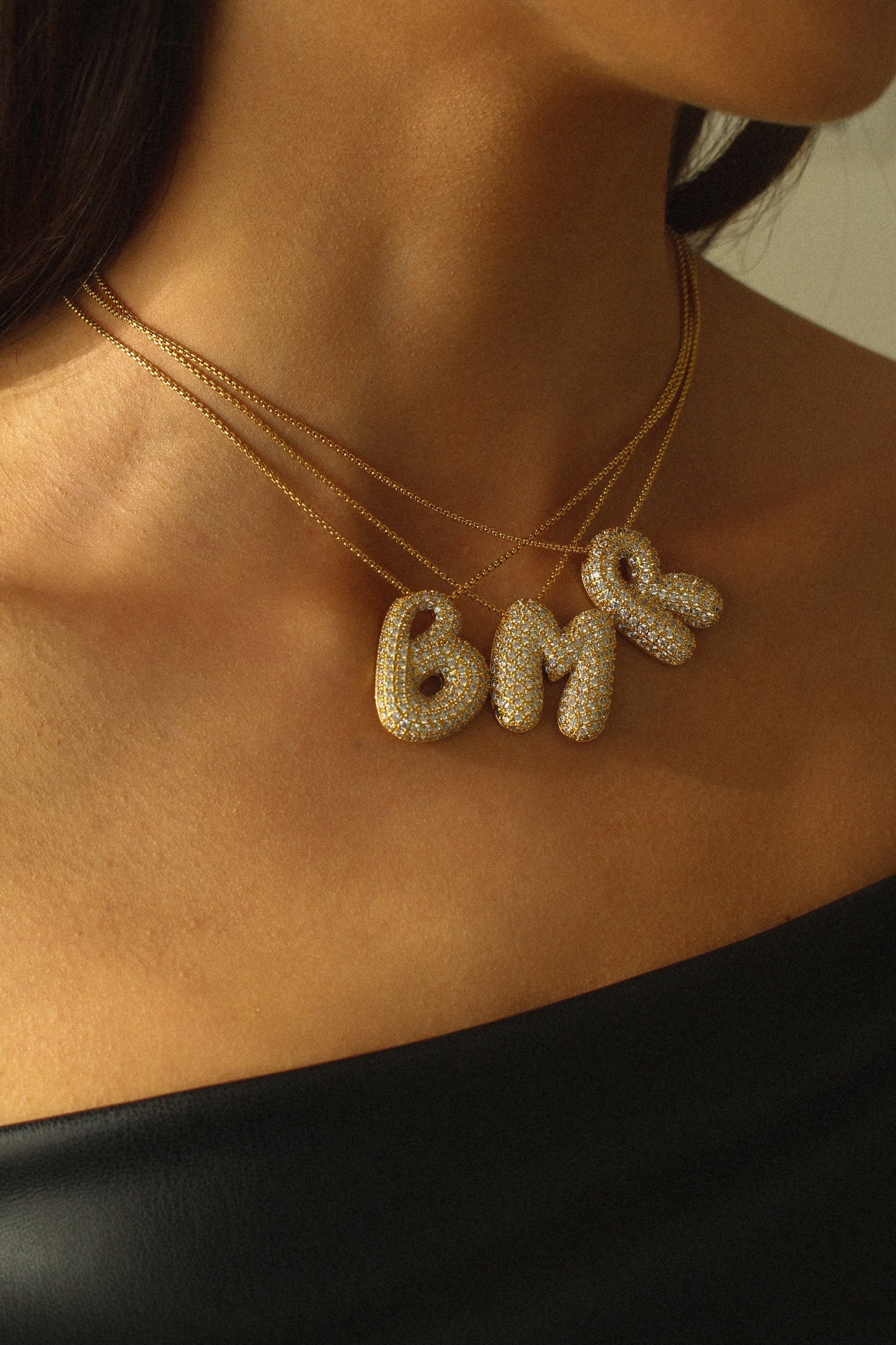 Luna Bubble Letter (A-Z) Necklace