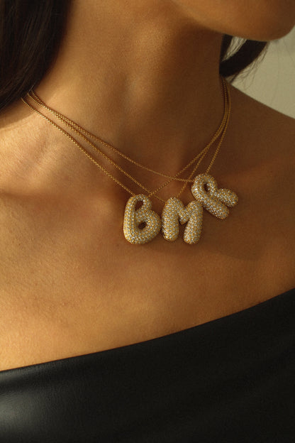 Luna Bubble Letter (A-Z) Necklace