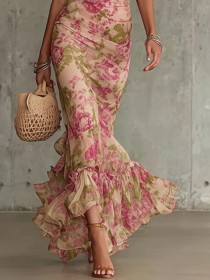 Fiora | Vintage Rose Print Maxi Dress with Puff Sleeves