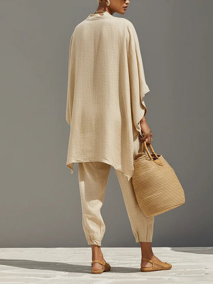 Arianna | Minimalist Top and Jogger Trousers with Asymmetrical Hem in Light Khaki