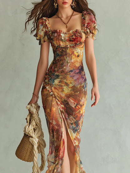 Viola | Bohemian Orange Chiffon Maxi Dress ✨