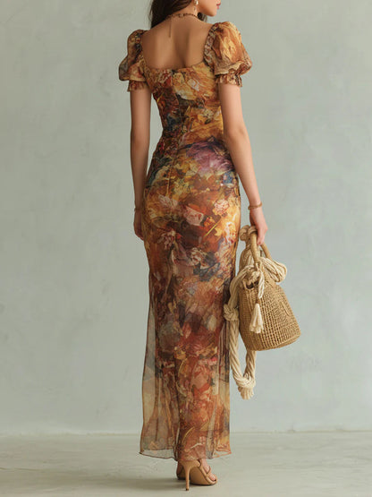 Viola | Bohemian Orange Chiffon Maxi Dress ✨