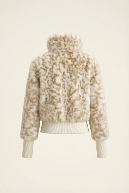 Julie Short Jacket with Stand Collar – Beige & Brown