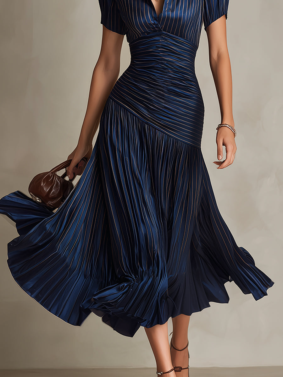 Sophia | Retro Striped Satin Midi Dress ✨