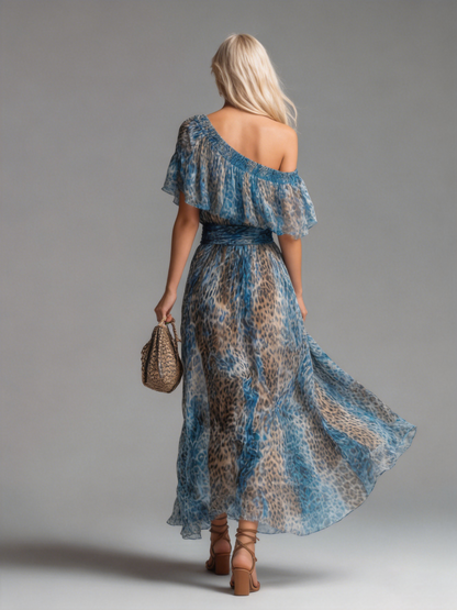 Selvaggia – Leopard Print Off-Shoulder Chiffon Maxi Dress 🖤