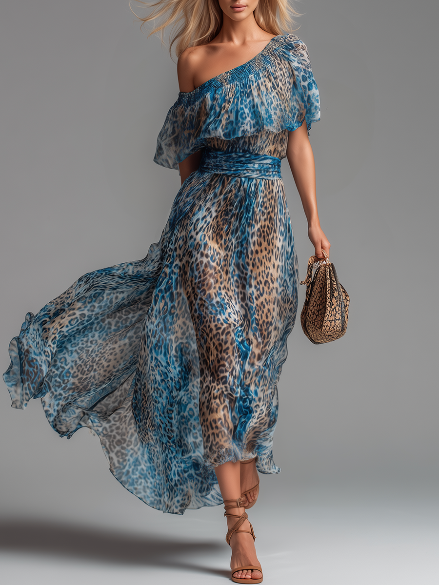 Selvaggia – Leopard Print Off-Shoulder Chiffon Maxi Dress 🖤