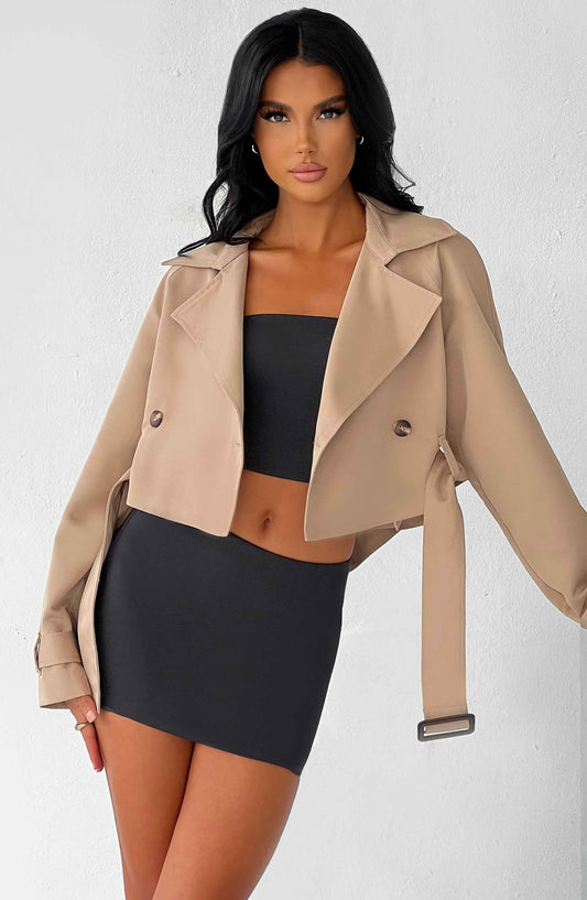 Caprice Cropped Trench Coat – Beige