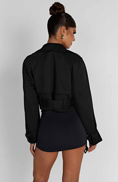 Caprice Cropped Trench Coat – Black
