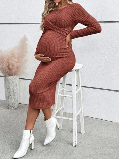 Ribbed Maternity Dress with Tie Details