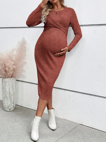 Ribbed Maternity Dress with Tie Details