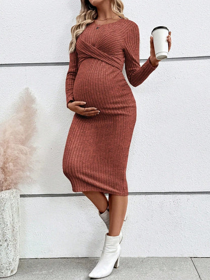 Ribbed Maternity Dress with Tie Details