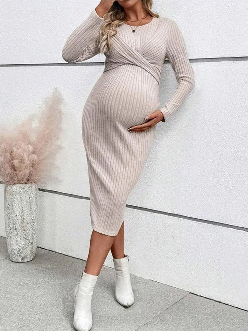 Ribbed Maternity Dress with Tie Details