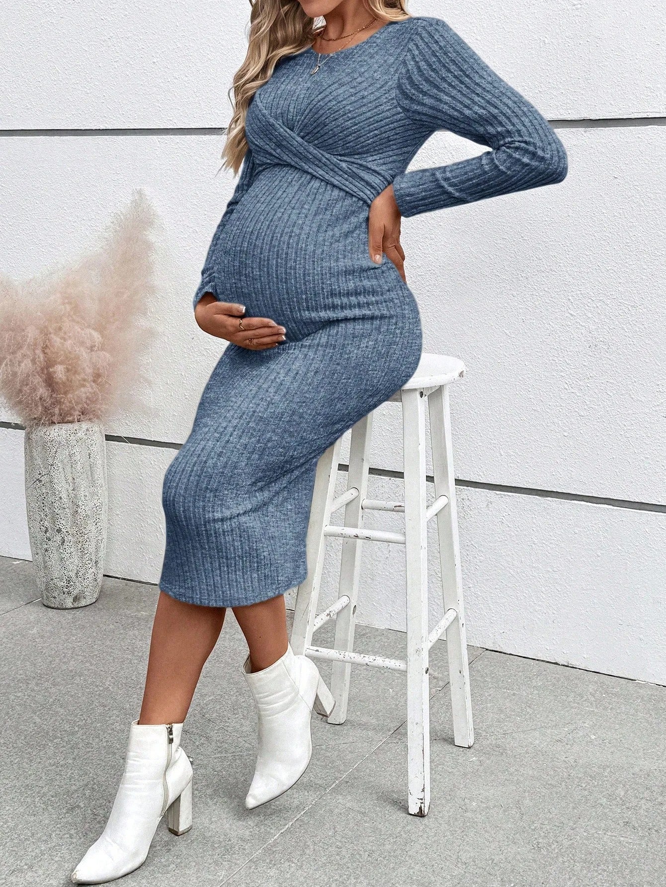 Ribbed Maternity Dress with Tie Details