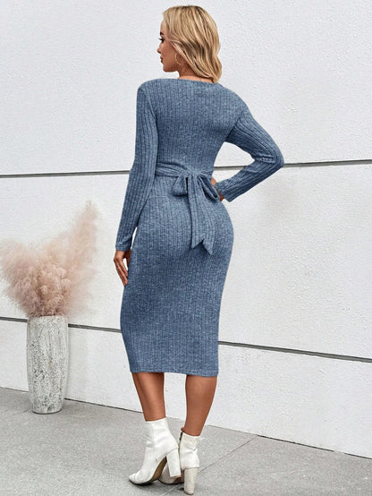 Ribbed Maternity Dress with Tie Details