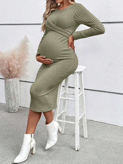 Ribbed Maternity Dress with Tie Details