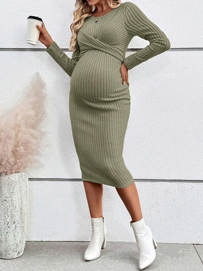 Ribbed Maternity Dress with Tie Details