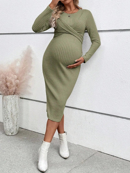 Ribbed Maternity Dress with Tie Details