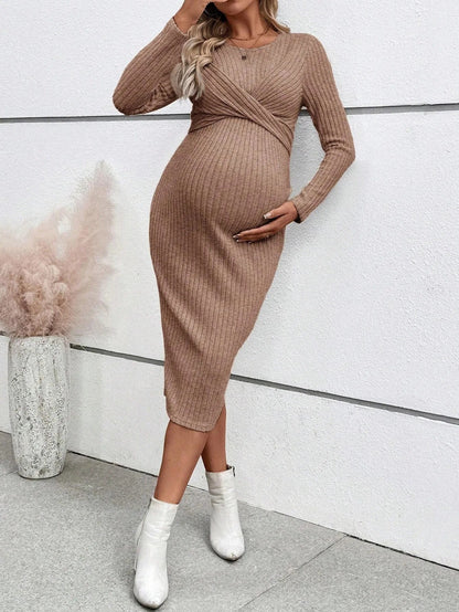 Ribbed Maternity Dress with Tie Details