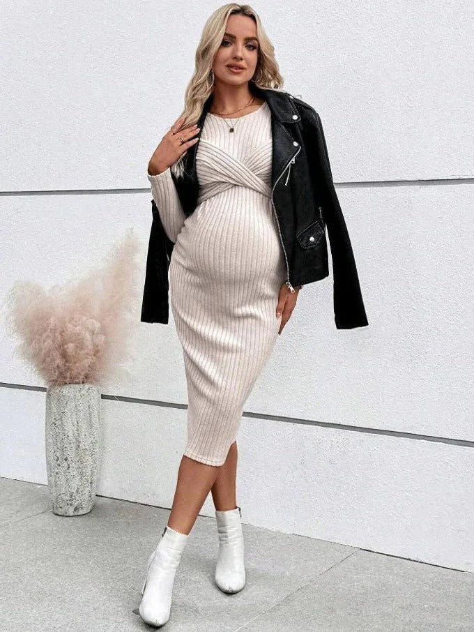 Ribbed Maternity Dress with Tie Details