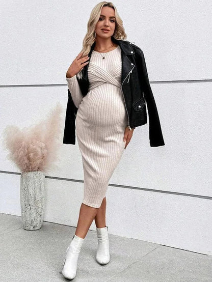 Ribbed Maternity Dress with Tie Details