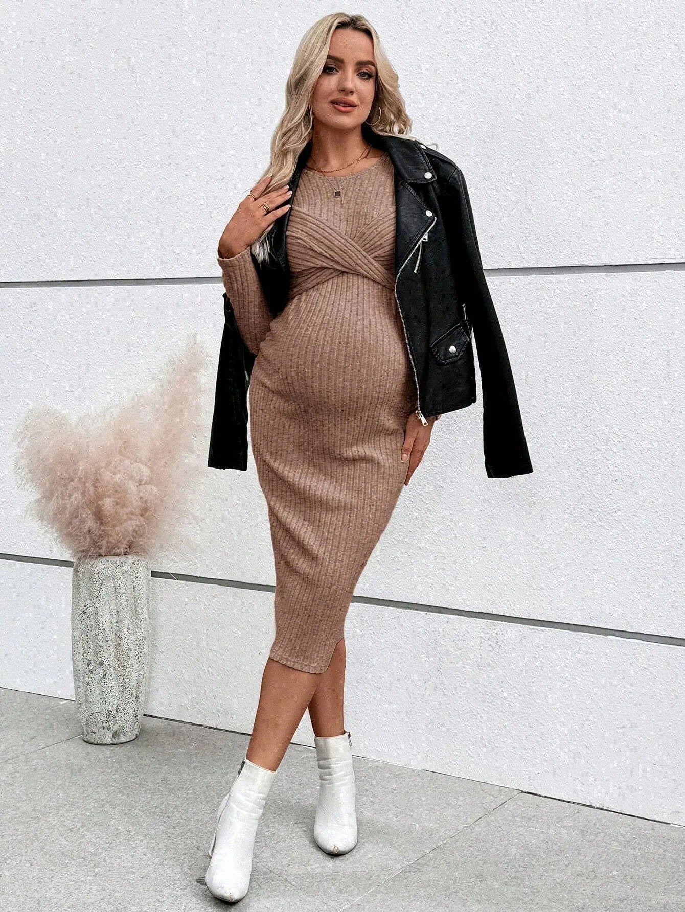 Ribbed Maternity Dress with Tie Details